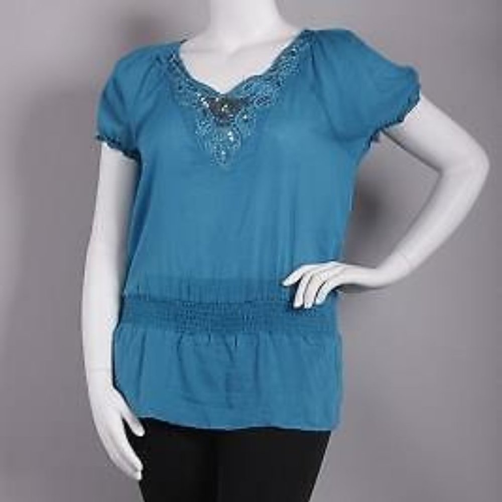 Sequin Teal Tunic Elastic Waist Junior Plus 1X